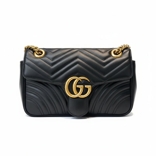 【#179】Pre-owned Gucci GG Marmont 31 Bag Black Matelassé Leather