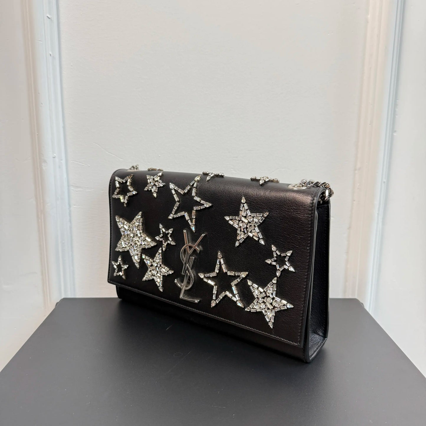 【#127】Pre-owned YSL Kate Small Black and Crystal Shoulder Bag HZ2510180&&