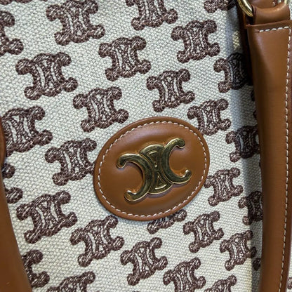 【#037】Pre-owned Celine Large Triomphe Canvas Tote Bag Beige/Brown Calfskin Leather Trim