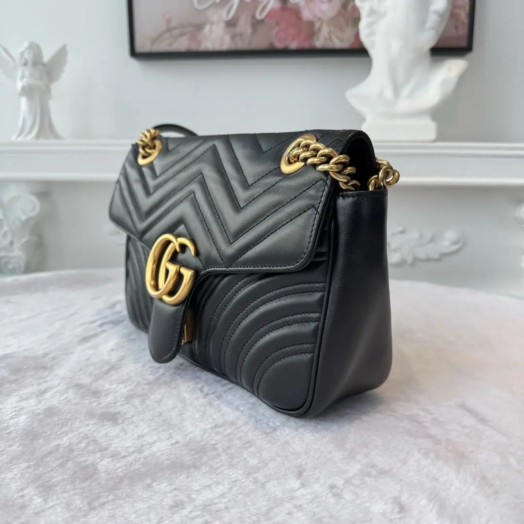 【#179】Pre-owned Gucci GG Marmont 31 Bag Black Matelassé Leather