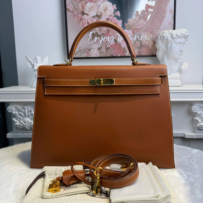 【#012】Pre-owned Hermès Kelly 35 GoldBrown(37) Epsom Leather Q Stamp Handbag HZ260120013