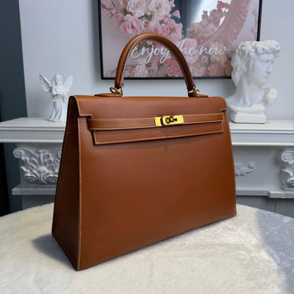 【#012】Pre-owned Hermès Kelly 35 GoldBrown(37) Epsom Leather Q Stamp Handbag HZ260120013
