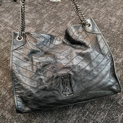 【#122】Pre-owned YSL Saint Laurent Niki Large Shopping Tote Black Leather Bag