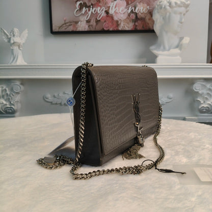 【#118】Pre-owned  YSL Kate Medium Grey Calfskin Crossbody Bag HZ2601190&&
