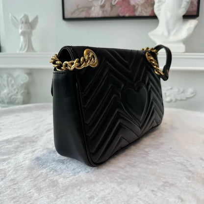 【#179】Pre-owned Gucci GG Marmont 31 Bag Black Matelassé Leather