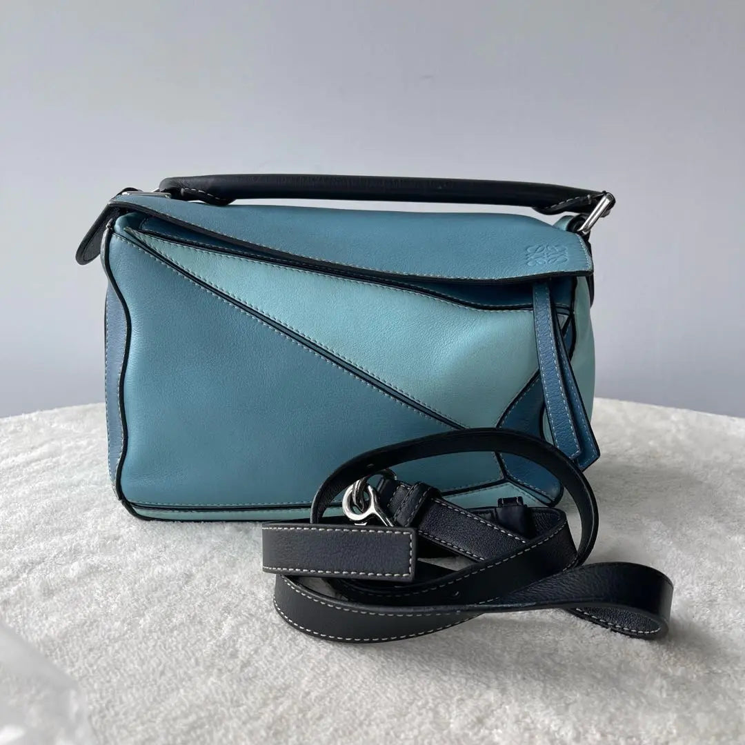 【#100】Pre-owned Loewe Puzzle Bagsmall Multitone Blue Leather HZ25111019
