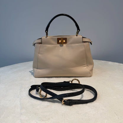 【#114】Pre-owned FENDI Peekaboo Small Latte Monster Python Leather Handbag&Shoulder Bag HZ251111018