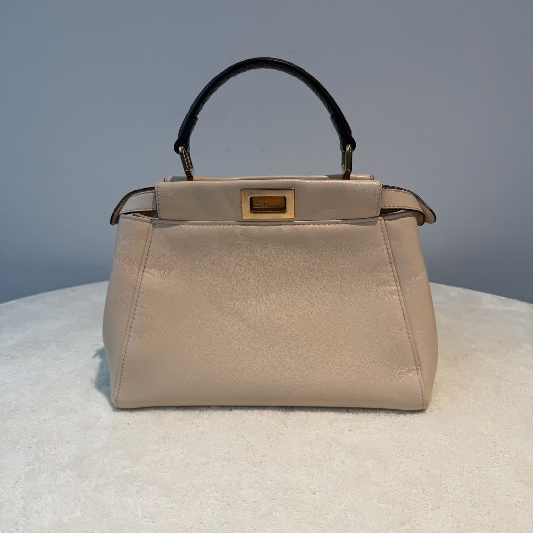 【#114】Pre-owned FENDI Peekaboo Small Latte Monster Python Leather Handbag&Shoulder Bag HZ251111018