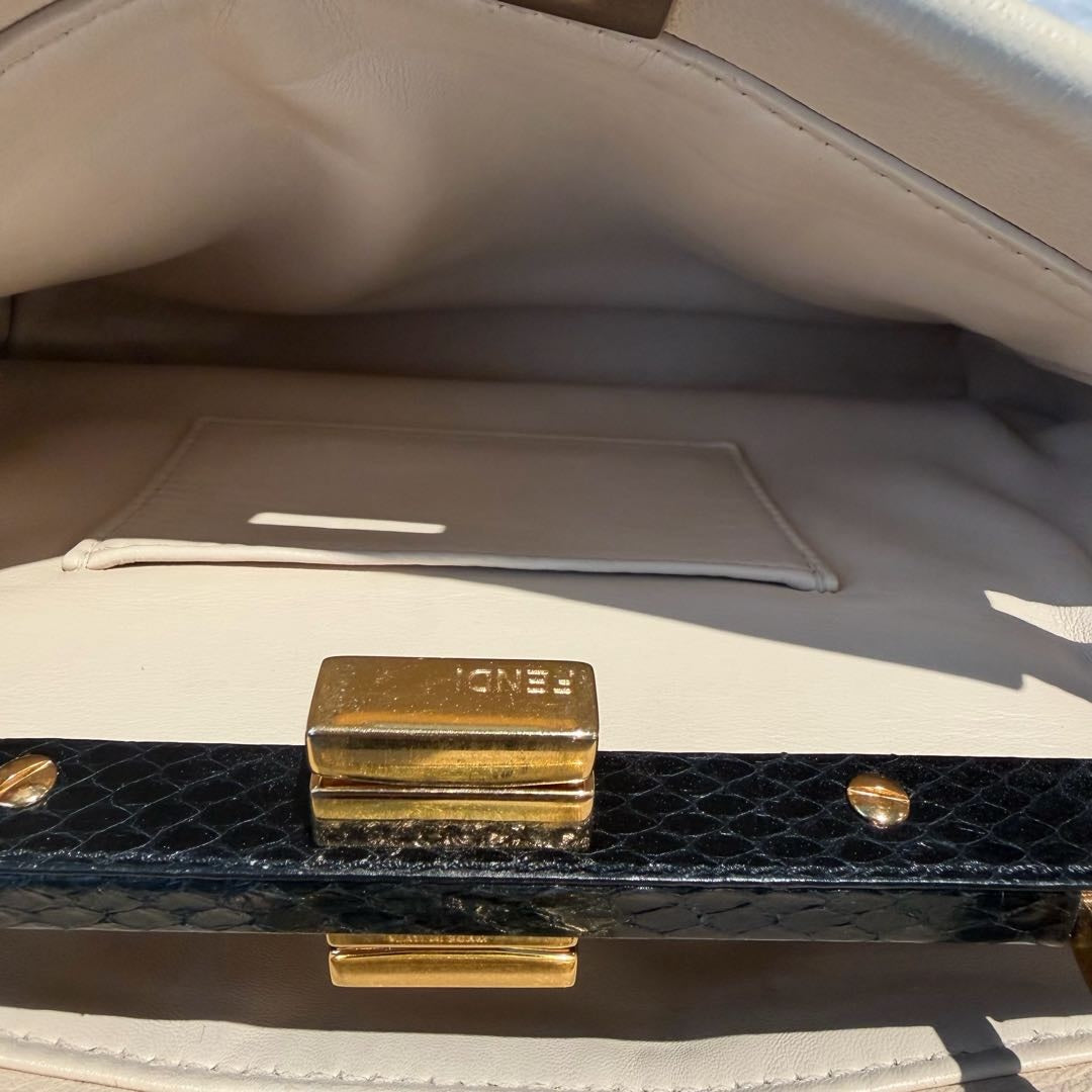【#114】Pre-owned FENDI Peekaboo Small Latte Monster Python Leather Handbag&Shoulder Bag HZ251111018